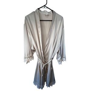 Unbranded Light Blush Dainty Robe With Crochet Floral Design On Hems